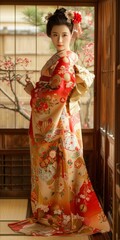 Obraz premium Japanese Woman in Traditional Kimono Dress