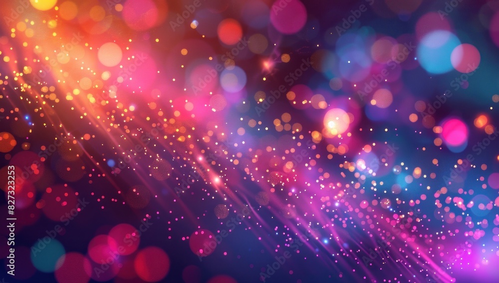Poster abstract background with a colorful explosion of light particles and bokeh