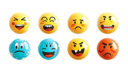 Obraz premium Emoticons icons set featuring a diverse emoji faces collection in flat style. Includes happy, smile, neutral, sad, and angry emojis. Line smiley face stock vector on transparent background, perfect fo