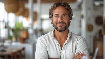 Obraz premium portrait of smiling man with crossed arms on white background