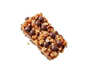 Obraz premium Healthy granola cereal bars with oats, nuts, and chocolate of stacked almond granola bars with loose almonds on transparent background Ai generative.