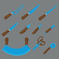 A set of kitchen knives for meat, fish, vegetables and more.