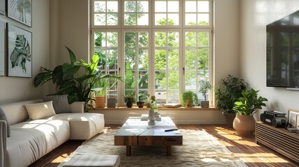 Modern Living Room with Indoor Plants and Minimalist Decor
