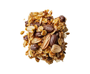 Obraz premium Healthy granola cereal bars with oats, nuts, and chocolate of stacked almond granola bars with loose almonds on transparent background Ai generative.