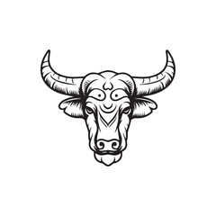 Naklejka premium Buffalo head black and white illustration on white background.