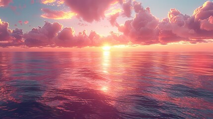 sunset sky filled with soft fluffy hues of orange and pink, reflecting overcalm ocean