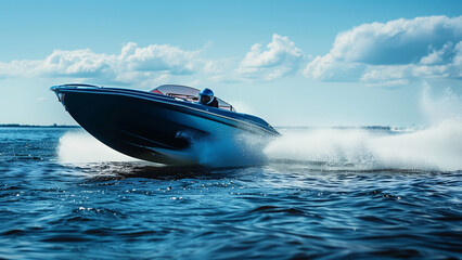 Fototapeta premium Speed on the Surface: The Floating Jet Boat