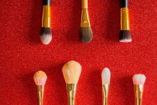 makeup brushes and beauty products