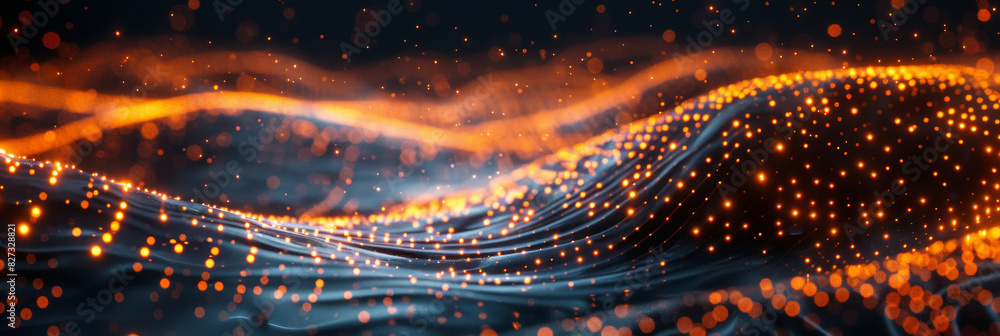 Aufkleber stunning abstract digital waves illuminated with glowing orange particles creating a mesmerizing fut