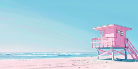 Obraz premium Pink Lifeguard Tower on Sunny Beach