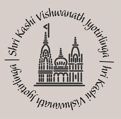 Kashi Vishwanath jyotirlinga temple 2d icon with lettering. Art work