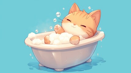 An adorable cat enjoying a soothing bath in a bathtub This charming animal cartoon design is perfect for t shirts greeting cards invitations or as a delightful mascot