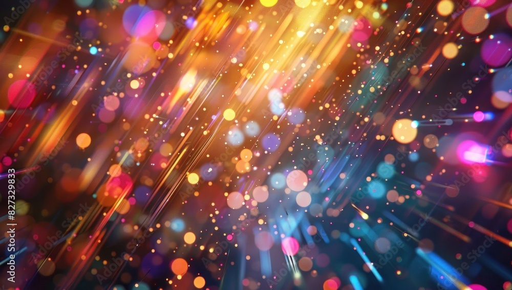 Poster abstract background with a colorful explosion of light particles and bokeh
