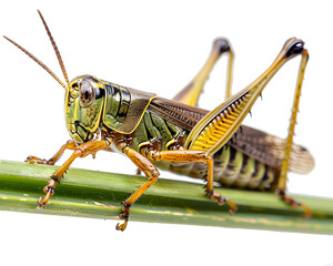 Fototapeta premium Grasshopper on green branch on transparent background
