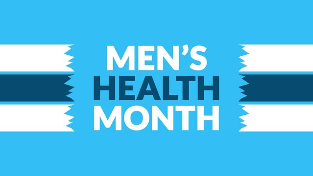 Men's Health Month seamless looping Text Animation with side lines on Butterfly Blue background, Mens Health Month observed each year in June for celebrating and wishing mens health Awareness month.