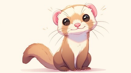 Fototapeta premium An adorable ferret cartoon set against a crisp white backdrop