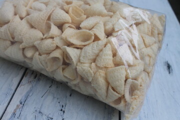 Indonesian chips in plastic on the table