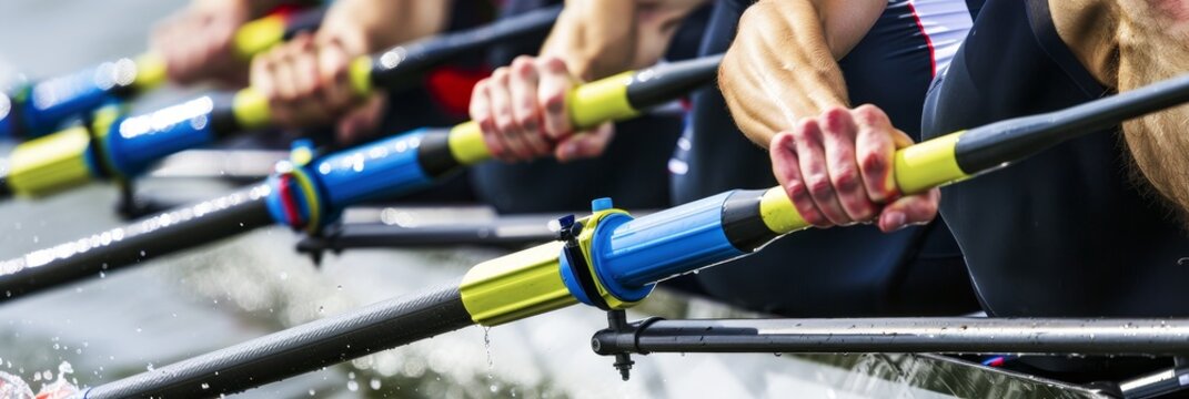 Synchronized rowers showcasing teamwork in perfect harmony at the summer olympics, sports concept