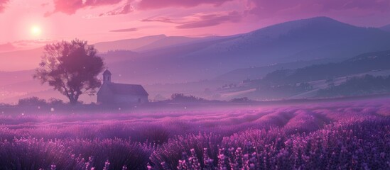A serene lavender field under the soft glow of dawn