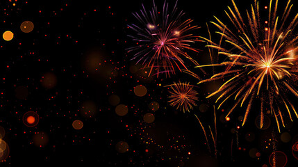 Obraz premium Bright and colorful fireworks background with copy space