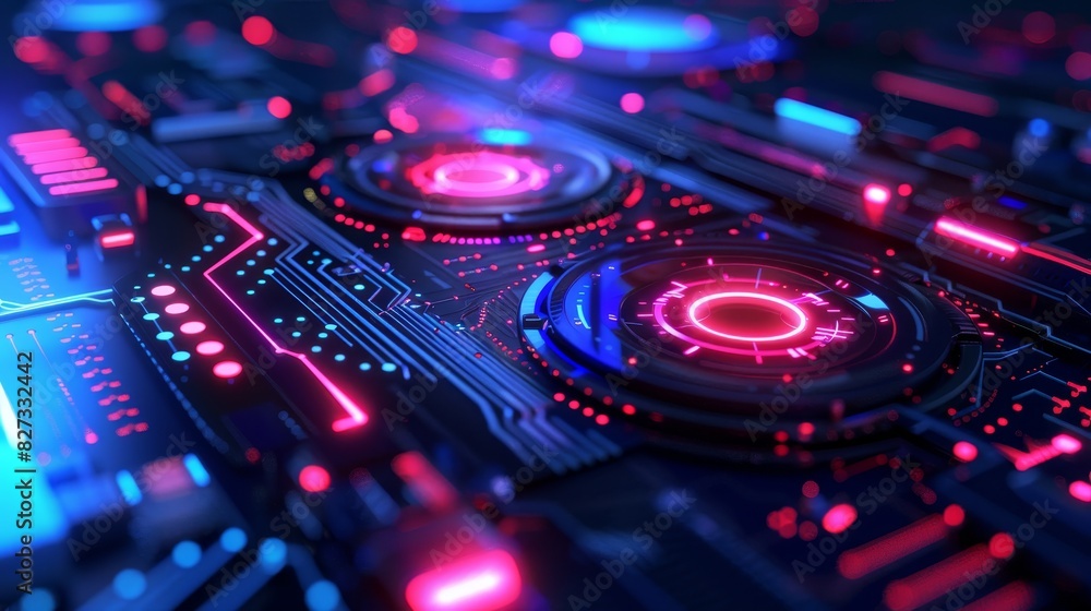 Aufkleber futuristic circuit board with a cyberpunk aesthetic. it has a complex array of electronic components