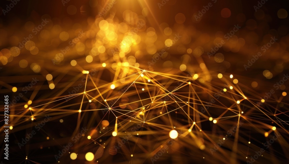 Aufkleber abstract background with glowing connections and network dots on a dark blurred background