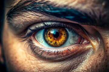 A man's eye is brown and has a lot of lashes