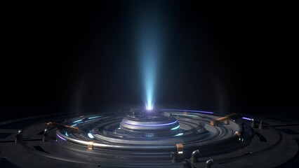 Sci-fi platform on a dark background with a 360-degree camera rotation. Ideal for tech, space, launches, and product showcases. Ultra HD 4K 3840x2160 3D Loopable Animation