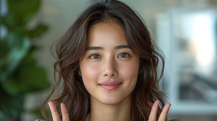 Fototapeta premium closeup photo of a lovely asian woman with a happy young business asian woman and a blank copy space room for content or a phrase