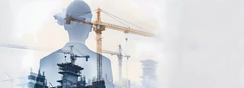 A man in formal attire stands amidst cranes at a construction site, Business meets industry, Construction, Businessman, Urban development image