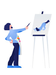 Artist painting dog on canvas