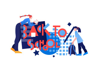 Back to school lettering with teenager and child
