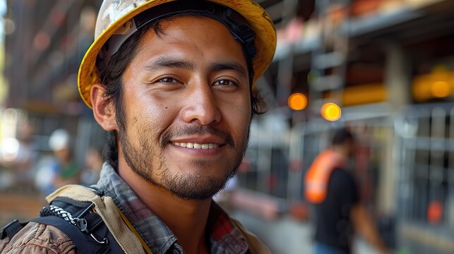 civil engineer hispanic smiling with constuction backgrounds