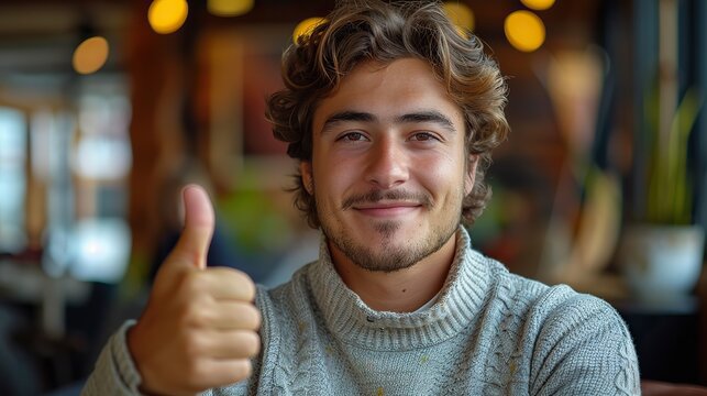 young man gives a thumbs up and winks while isolated a male s face smile and hand gesture express yes agreement and vote emoji
