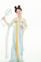 Obraz premium A woman wearing ancient Chinese clothing against a white background.