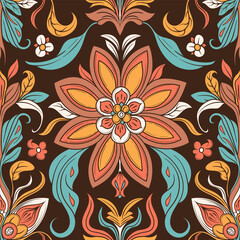 a colorful bohemian style pattern full of flat flowers