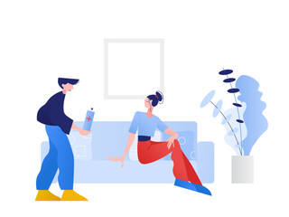 Guy giving sanitiser to his girlfriend