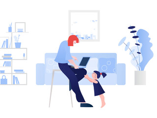 Little girl wants mom's attention while she works remotely from home