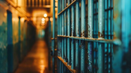Fototapeta premium A jail cell with a metal bar on the door