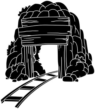 stone illustration mountain silhouette explore logo railroads icon karst outline nature cave tunnel train rock curiosity doline underground dark shape wild claustrophobic cautious for vector graphic