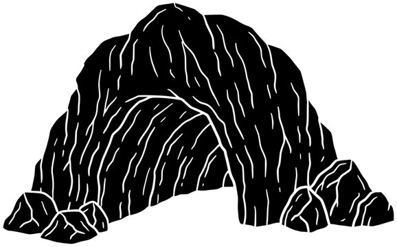 stone illustration mountain silhouette explore logo railroads icon karst outline nature cave tunnel train rock curiosity doline underground dark shape wild claustrophobic cautious for vector graphic
