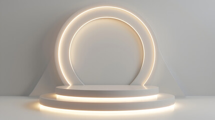 Empty light white studio room futuristic sci fi big hall room with lights white.3d rendering
