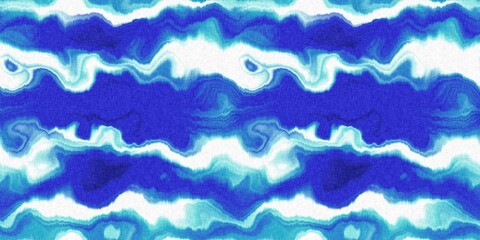Fototapeta premium Wavy tie Dye stripe with linen effect seamless ribbon texture. Masculine blue white striped print edging. 