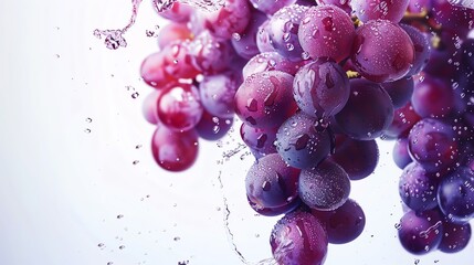 floating grapes, isolated on white background, copy space, bold colors, Double exposure silhouette with vineyard