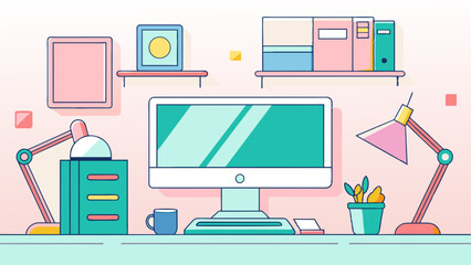 Colorful Modern Home Office Workspace Illustration