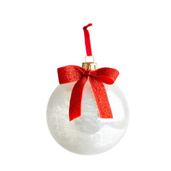 christmas ball with red ribbon