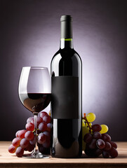 Bottle and glass with red wine, Generative AI Art