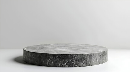 Black marble podium on white marble background. 3d render illustration,Round Stone Podium in front of a emerald Studio Background. White Pedestal for Product Presentation,Podium scene
