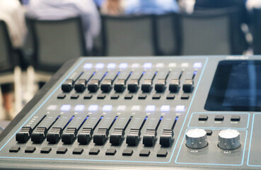 Buttons equipment on lighting controller console panel.