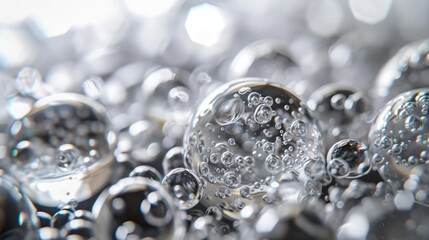 Macro shot of colorful water drops with shallow depth of field. Bubbles floating in water.